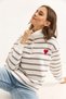 Mink White Three-Thread Stand Collar Oversize Striped Heart Embroidered Half-Zip Sweatshirt - 5