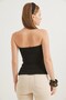 Black Stretchy Fabric Strapless Collar Tight-Fitting Knitted Blouse with Gathered Sides and Slit Detail - 5