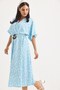 Blue Woven Fabric Dress with Elastic Waistband, Detailed Slits, Flared Shape and Patterned Design - 4