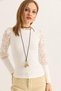 Ecru Cotton Blend Crew Neck Design with Tulle Detail on the Sleeves Slim Fit Knitted Blouse - 3