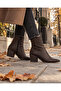 Women's Bitter Brown Leather Pointed Toe Ankle Heeled Boots - 2