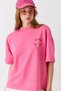 Pink Stretchy Textured Crew Neck Short Sleeve Relaxed Fit Letter Printed Detailed Knitted T-Shirt - 3
