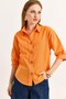 Orange Linen Fabric Three Quarter Sleeve Relaxed Fit Wooden Button Shirt Collar Shirt - 4