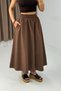 Brown Parachute Fabric High Elastic Waist Relaxed Fit Unlined Midi Length Skirt with Pockets - 3