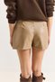 Mink Faux Leather Mini Skirt with Elastic Waist and Adjustable Stitching Detail with Shorts - 5