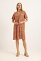 Tan Cotton Viscose Woven V-Neck Comfortable Fit Lycra Blended Patterned Dress