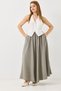 Green Tencel Fabric Elastic Waist Asymmetrical Cut Comfortable Flared Skirt Suitable for Daily Use