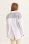 White Striped Garnished Shirt Collar Comfortable Fit Reverse Pocket Detailed Buttoned Long Sleeve Shirt - 5