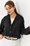Black Woven Fabric Shirt Collar Long Sleeve Relaxed Fit Front Button Detailed Shirt