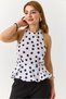 White Woven Fabric Halter Neck Balloon Form Polka Dot Patterned Sleeveless Blouse - 2