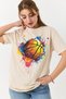 Cream Cotton Textured Crew Neck Drop Shoulder Oversize Basketball Graphic Printed T-Shirt - 4
