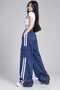 Y2K Navy Blue 3-Line Detailed Baggy Parachute Pants - 8