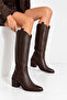 Ptc Mar Western Heeled Women's Floter Patterned Cowboy Boots - Acıkahve - 2
