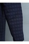 Long Quilted Coat with Chain Detail on the Collar - Navy Blue - 6