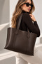 Brown Large Zippered Snap Closure Faux Leather Shoulder Bag