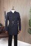 Navy Blue Single Slit Knee-Length Belted Double-Breasted Trench Coat
