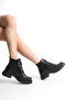 Natalia Black Women's Matte Flat Lace-Up Elastic Daily Comfortable Fit Boots & Booties - 2