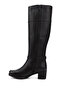 Women's Black Zippered Thick Heeled Genuine Leather Boots - 5