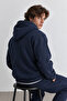 Jepsen Navy Blue Hooded Embroidered Fleece-Lined Standard Fit Men's Sweatshirt - 3