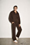 Women's Brown 3 Thread Oversize Half Zipper Cotton Sweatshirt Tracksuit Set