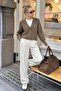 Women's Buttoned V-Neck Knit Cardigan – Short Length Relaxed Fit - Brown