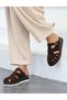 Meloni Kafes Model Women's Genuine Leather Lightweight Anatomical Buckle Detailed Slippers Bitter Brown - 6