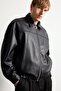 Oversize Shirt Collar Leather Look Zippered Coat G0193Ax25Wn - 4