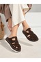 Meloni Kafes Model Women's Genuine Leather Lightweight Anatomical Buckle Detailed Slippers Bitter Brown - 5