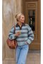 Brown Collar Cream Baby Blue Striped Lapel Collar Trendy Sweater