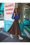Bitter Brown High Waist Pleated Midi Length A-Line Long Skirt - 2