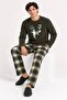 Exclusive Khaki Deer Patterned Men's Fleece Pajama Set - New Year's Pajamas