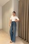 Staple Detailed Wide Leg Jeans - Dark Navy Blue