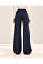 Women's Belted Lycra Navy Blue Palazzo Pants - 2