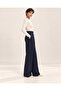 Women's Belted Lycra Navy Blue Palazzo Pants - 4