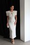 Elaborately Crafted Maxi Dress and Bolero Design White Tweed Set - 5