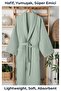 Waffle Bathrobe, 100% Cotton Unisex Green Waffle Pique Bathrobe - High Water Absorbency & Soft Shawl Collar Bathrobe - Home1961 Waffle Woven Bathrobe for Men and Women - 5