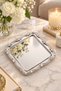 Diamo 6 Pieces Crystal Stone Detailed Silver Stainless Steel Gold Frame Coffee Presentation Tray Serving Decorative Tray - 2