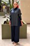 Shirt Collar Snap Button Striped Tunic Pants Set