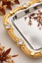 Diamo 6 Pieces Crystal Stone Detailed Silver Stainless Steel Gold Frame Coffee Presentation Tray Serving Decorative Tray - 3