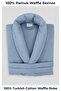 100% Cotton Unisex Blue Waffle Pique Bathrobe - High Water Absorbency & Soft Shawl Collar Bathrobe - Home1961 Waffle Woven Bathrobe for Men and Women - 3