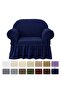Elastic Stretch Sofa Slipcover with Skirt,Soft Washable Furniture Protector for One Seater Couch,Dark Blue - 8
