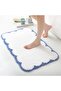 Microfiber Bathroom Rug,Ultra Soft Water Absorbent Floor Mat,Non-Slip Washable Bedroom Area Rug,50 x 80cm,White and Blue - 6