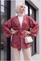 Ethnic Patterned Lace-Up Kimono -Burgundy - 3