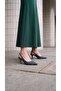 Black Color Polka Dot Patterned Women's Heeled Shoes