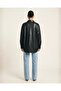 Black Oversize Leather Shirt with Pocket Detail - 6