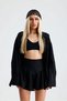 Lapis Shorts Skirt Shirt Linen Black Set - 2