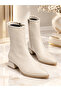 Women's Beige Soft Mid-Sewn Boots with Zipper and Short Heel for Daily Wear 600 - 2