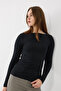 Boat Neck Long Sleeve Knitted Blouse - Black