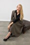 Woolen Long Flared Skirt - Brown - 6