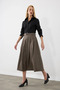 Woolen Long Flared Skirt - Brown - 3